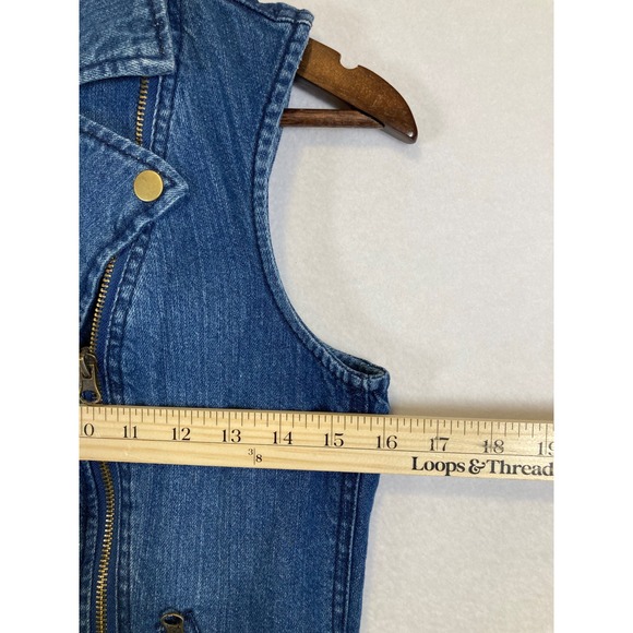 Kate & Mallory Denim Moto Vest Women Small Blue Asymmetrical Zip Side Buckles - Picture 7 of 9